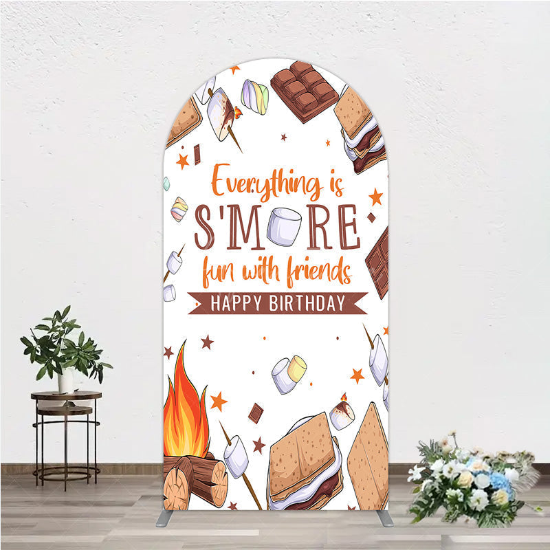 Aperturee - Aperturee S’more Fun Birthday Arch Backdrop Camping Campfire and Marshmallow Theme Outdoor Party Photo Booth Decor for Kids