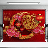 Aperturee - Aperturee Snake Flowers Red Chinese New Year Party Backdrop