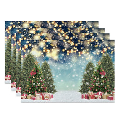 Aperturee - Aperturee Snow Bokeh Pine Trees Gift Xmas Set Of 4 Placemats