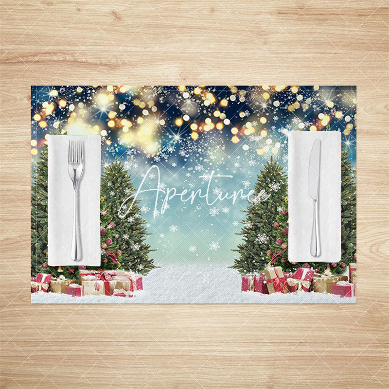 Aperturee - Aperturee Snow Bokeh Pine Trees Gift Xmas Set Of 4 Placemats