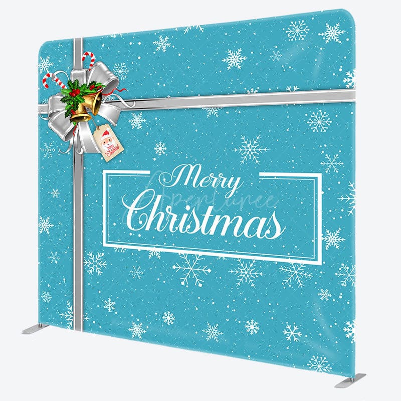 Aperturee - Aperturee Snow Bow Bell Blue Merry Xmas Pillow Cover Backdrop