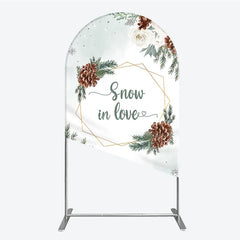 Aperturee - Aperturee Snow in Love Arch Backdrop for Winter Wedding Bridal Shower with Pinecones White Roses and Snowflakes Decor