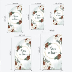 Aperturee - Aperturee Snow in Love Half Moon Arch Backdrop for Winter Wedding Bridal Shower with Pinecones White Roses and Snowflakes Decor