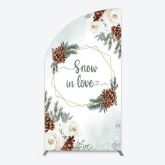 Aperturee - Aperturee Snow in Love Half Moon Arch Backdrop for Winter Wedding Bridal Shower with Pinecones White Roses and Snowflakes Decor
