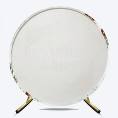 Aperturee - Aperturee Snow in Love Round Backdrop for Winter Wedding Bridal Shower with Pinecones White Roses and Snowflakes Decor