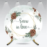 Aperturee - Aperturee Snow in Love Round Backdrop for Winter Wedding Bridal Shower with Pinecones White Roses and Snowflakes Decor