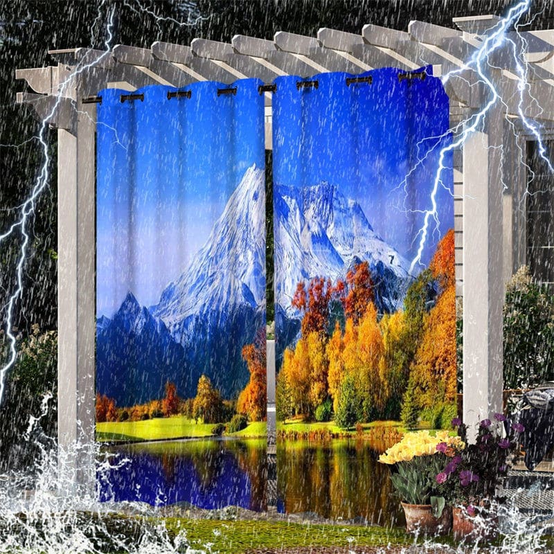 Aperturee - Aperturee Snow Mountain Lake Waterproof Outdoor Curtains For Gazebo