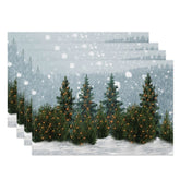 Aperturee - Aperturee Snow Pine Forest Winter Wonderland Set Of 4 Placemats