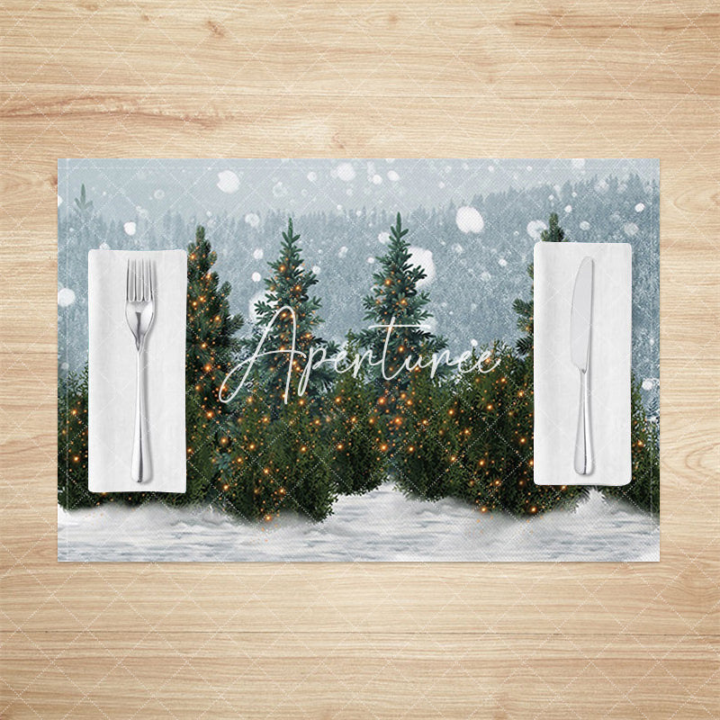 Aperturee - Aperturee Snow Pine Forest Winter Wonderland Set Of 4 Placemats