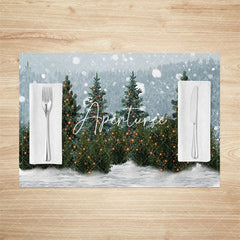 Aperturee - Aperturee Snow Pine Forest Winter Wonderland Set Of 4 Placemats