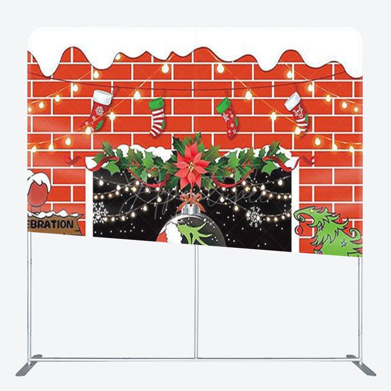Aperturee - Aperturee Snow Red Brick Wall Socks Merry Christmas Backdrop