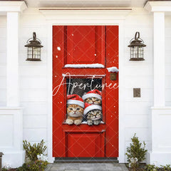 Aperturee - Aperturee Snow Red Door Santa Cat Christmas Tree Door Cover