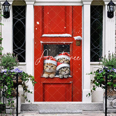 Aperturee - Aperturee Snow Red Door Santa Cat Christmas Tree Door Cover