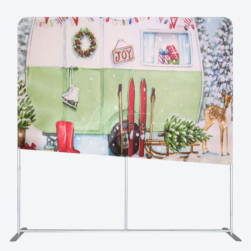 Aperturee - Aperturee Snow RV Car Deer Christmas Tension Fabric Backdrop