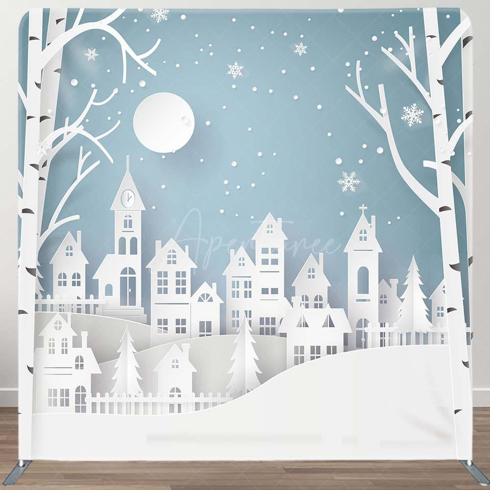 Aperturee - Aperturee Snow Scenery White Papercut Tension Fabric Backdrop