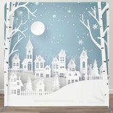 Aperturee - Aperturee Snow Scenery White Papercut Tension Fabric Backdrop