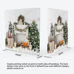 Aperturee - Aperturee Snow Tree Elk Brick Fireplace Christmas Backdrop