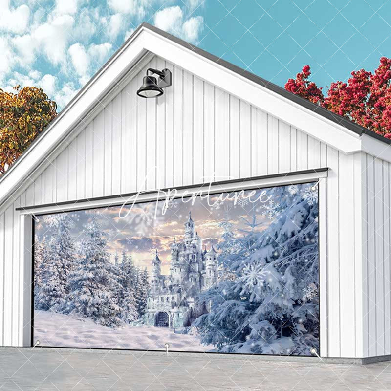 Aperturee - Aperturee Snow White Fairy Castle Forest Garage Door Banner