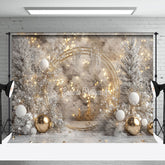 Aperturee - Aperturee Snowflake Gold Bells Pine Leaves Christmas Backdrop