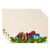 Aperturee - Aperturee Snowflake Leaves Gifts Biege Xmas Set Of 4 Placemats