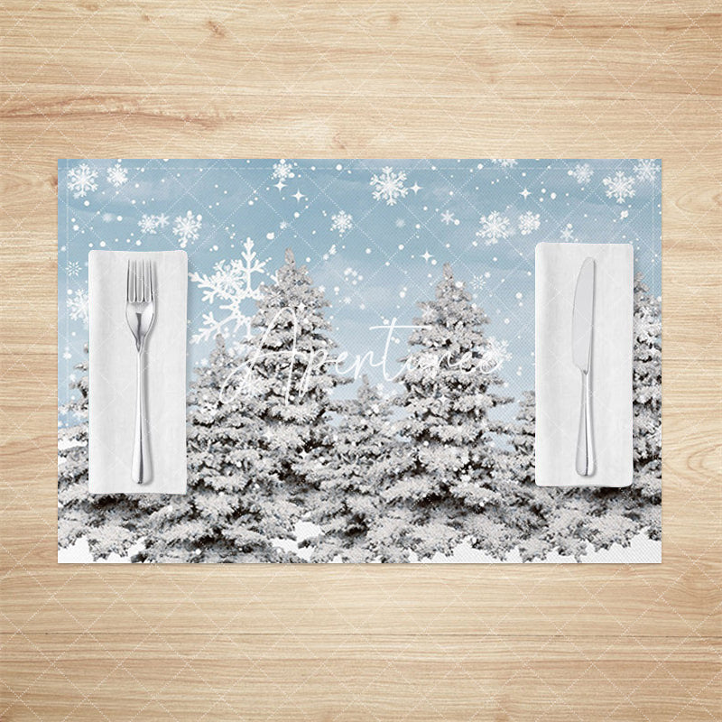 Aperturee - Aperturee Snowflake Pine Forest Cold Winter Set Of 4 Placemats