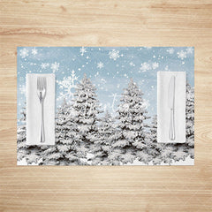 Aperturee - Aperturee Snowflake Pine Forest Cold Winter Set Of 4 Placemats