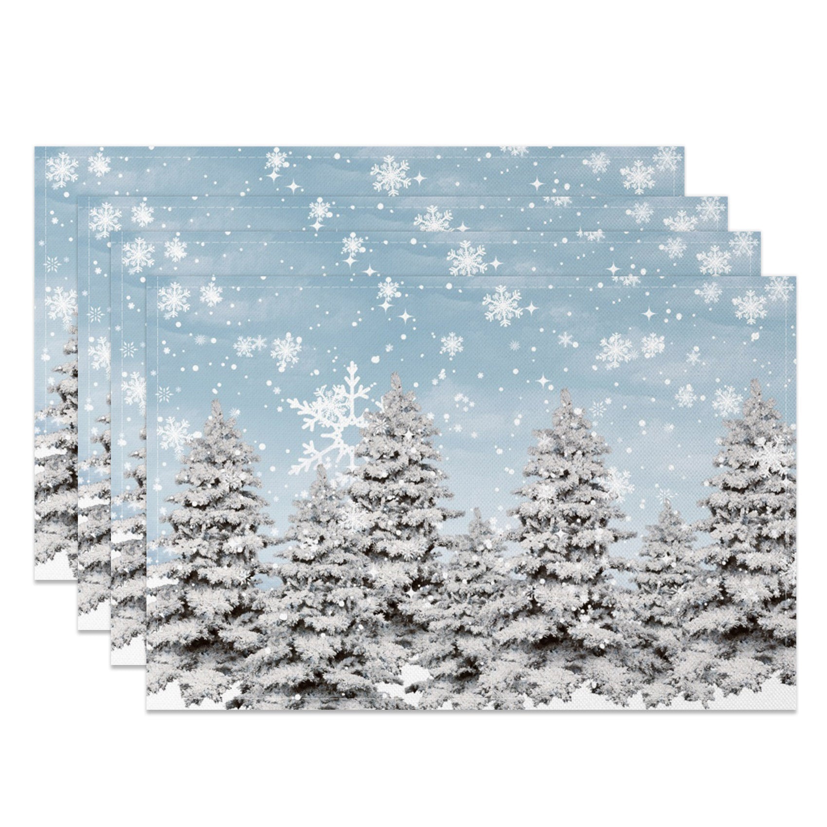 Aperturee - Aperturee Snowflake Pine Forest Cold Winter Set Of 4 Placemats