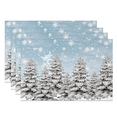 Aperturee - Aperturee Snowflake Pine Forest Cold Winter Set Of 4 Placemats