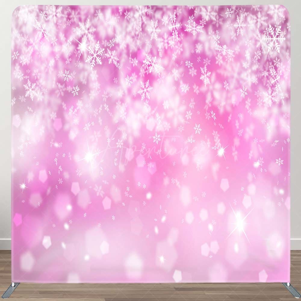 Aperturee - Aperturee Snowflake Pink Bokeh Christmas Pillow Case Backdrop