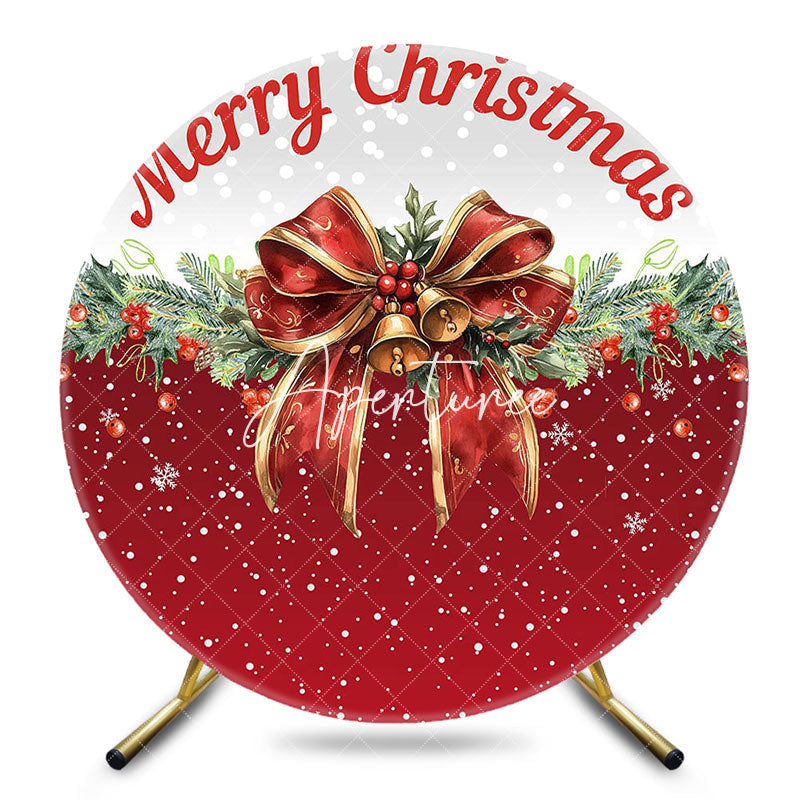 Aperturee - Aperturee Snowflake Red Bow Tie Round Merry Christmas Backdrop