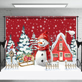Aperturee - Aperturee Snowman House Red Painting Christmas Photo Backdrop