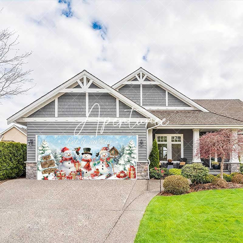 Aperturee - Aperturee Snowman Let It Snow Christmas Garage Door Banner