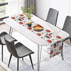 Aperturee - Aperturee Snowman Poinsettia Cherry Merry Christmas Table Runner