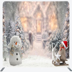 Aperturee - Aperturee Snowman Tree Snowy Christmas Pillow Case Backdrop