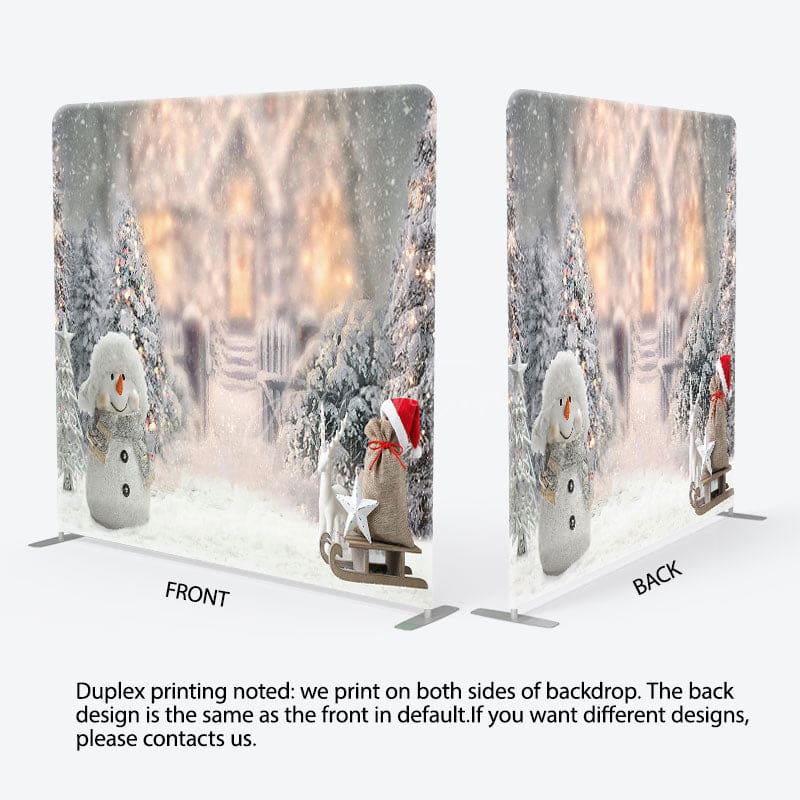 Aperturee - Aperturee Snowman Tree Snowy Christmas Pillow Case Backdrop