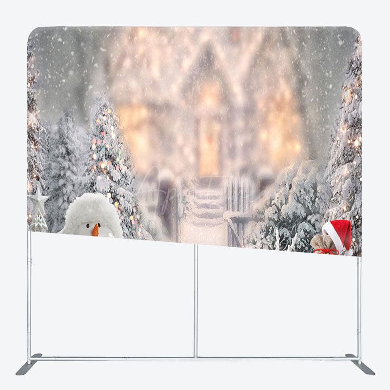Aperturee - Aperturee Snowman Tree Snowy Christmas Pillow Case Backdrop