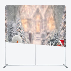 Aperturee - Aperturee Snowman Tree Snowy Christmas Pillow Case Backdrop