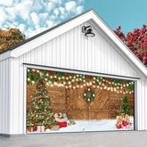 Aperturee - Aperturee Snowy Barn Door Christmas Tree Garage Door Banner