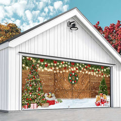 Aperturee - Aperturee Snowy Barn Door Christmas Tree Garage Door Banner
