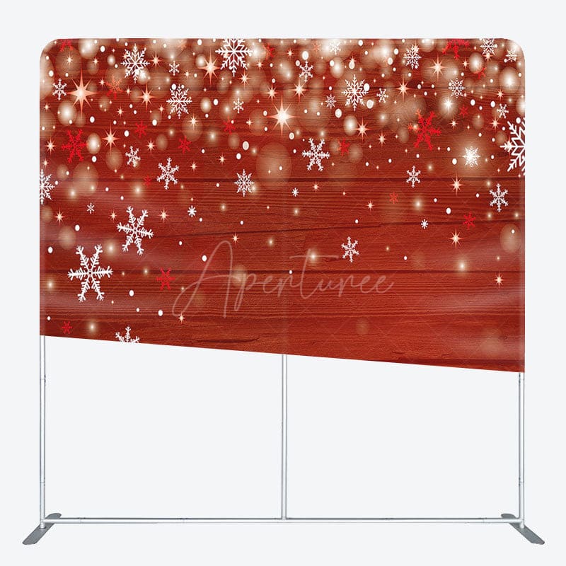 Aperturee - Aperturee Snowy Bokeh Wood Christmas Tension Fabric Backdrop