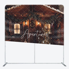 Aperturee - Aperturee Snowy Brown Wood House Christmas Pillow Case Backdrop