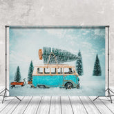 Aperturee - Aperturee Snowy Bus Moving Pine Winter Backdrop For Photo