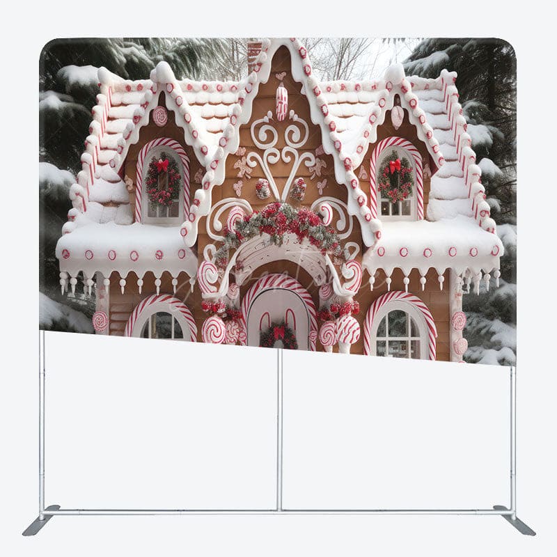 Aperturee - Aperturee Snowy Cake House Christmas Square Tension Backdrop