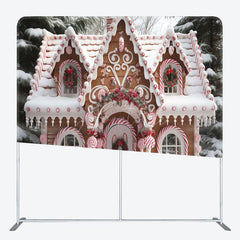 Aperturee - Aperturee Snowy Cake House Christmas Square Tension Backdrop
