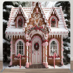 Aperturee - Aperturee Snowy Cake House Christmas Square Tension Backdrop