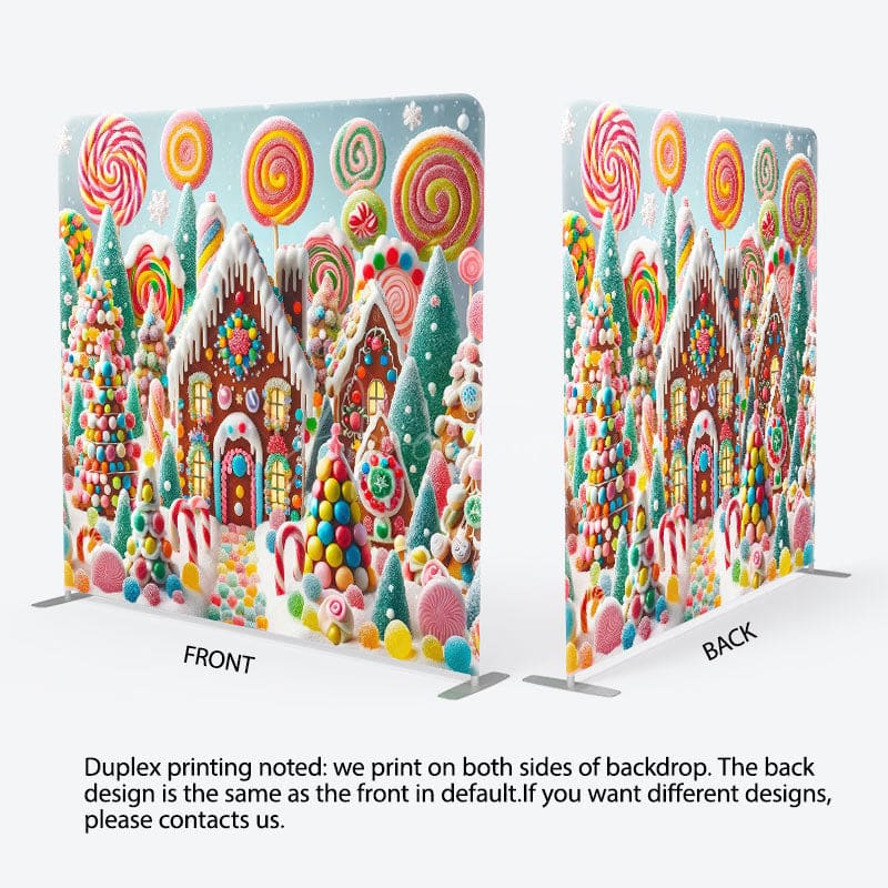 Aperturee - Aperturee Snowy Candyland House Square Arch Christmas Backdrop