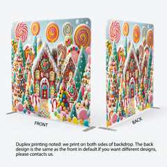 Aperturee - Aperturee Snowy Candyland House Square Arch Christmas Backdrop