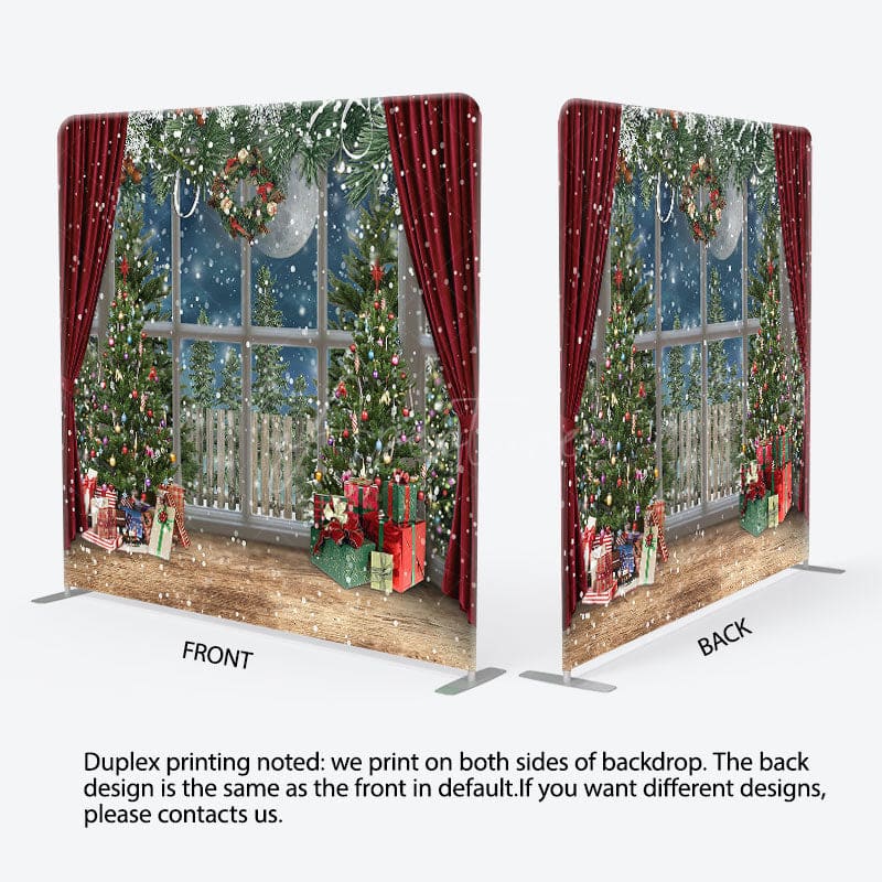 Aperturee - Aperturee Snowy Christmas Gifts Red Curtain Tension Fabric Backdrop