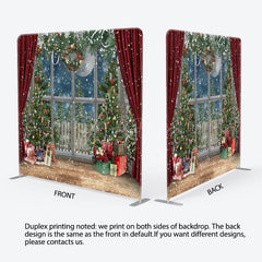 Aperturee - Aperturee Snowy Christmas Gifts Red Curtain Tension Fabric Backdrop