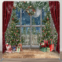 Aperturee - Aperturee Snowy Christmas Gifts Red Curtain Tension Fabric Backdrop